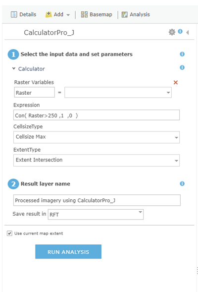 Raster function parameters dialog